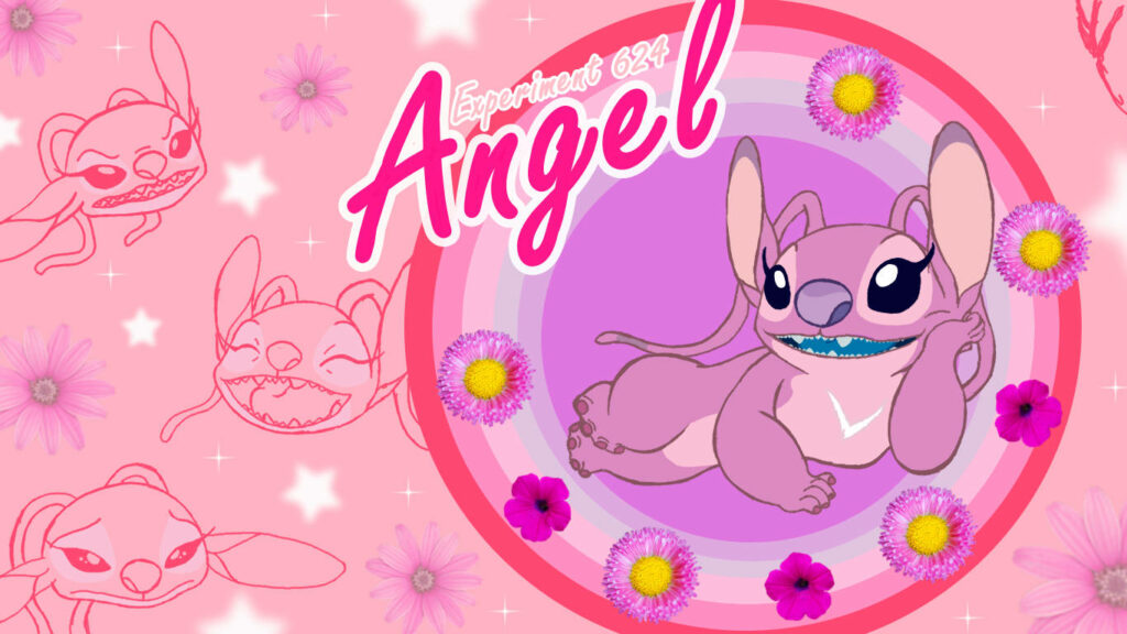 Cheerful Angel Wallpaper: Pink Character with Flowers & Stars