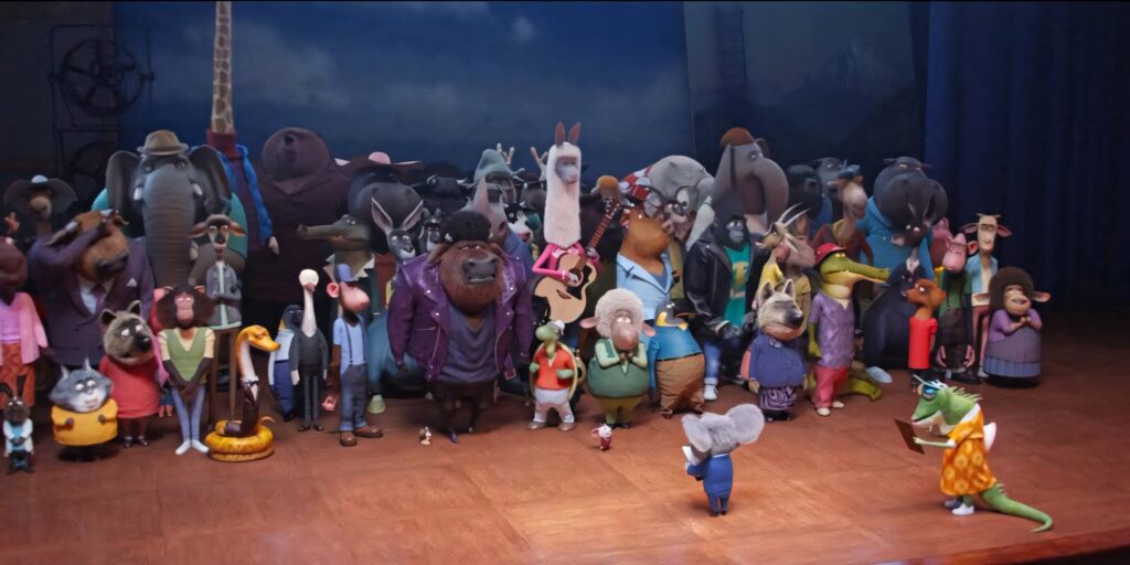 Vibrant Sing 2 Animal Characters Wallpaper - Dynamic Stage Scene