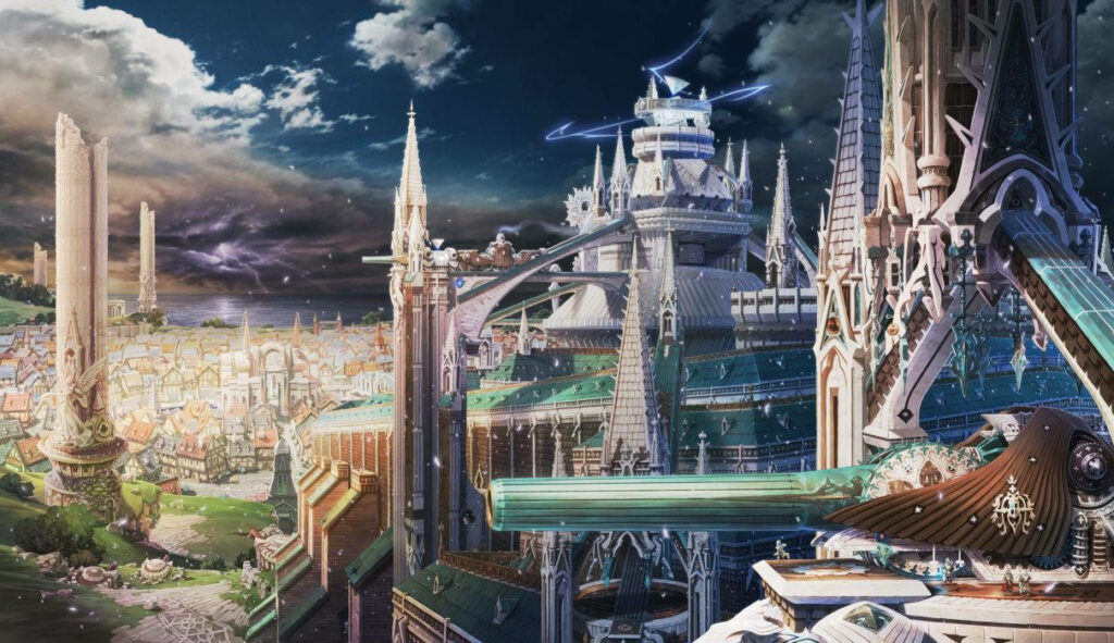 Vibrant Anime City Wallpaper: Futuristic Design & Fantasy Landscape