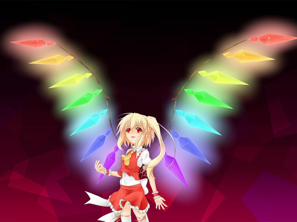 Vibrant Anime Girl Wallpaper: Blonde with Colorful Light Wings