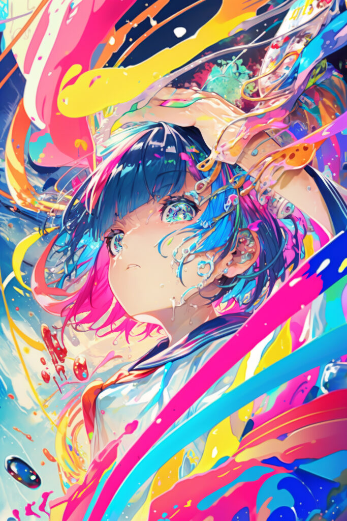 Anime Girl Wallpaper: Colorful Paint Splashes Background 2048x3072