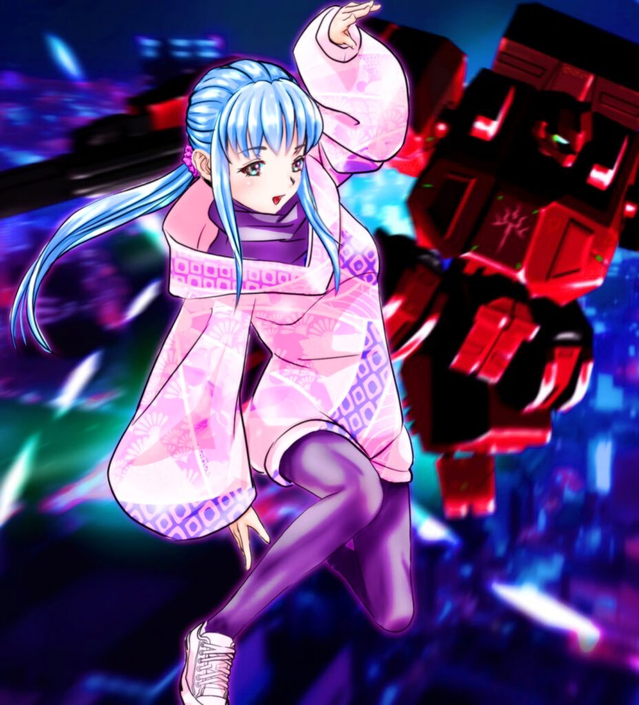 Vibrant Anime Girl in Motion - Dynamic Pink & Purple Wallpaper