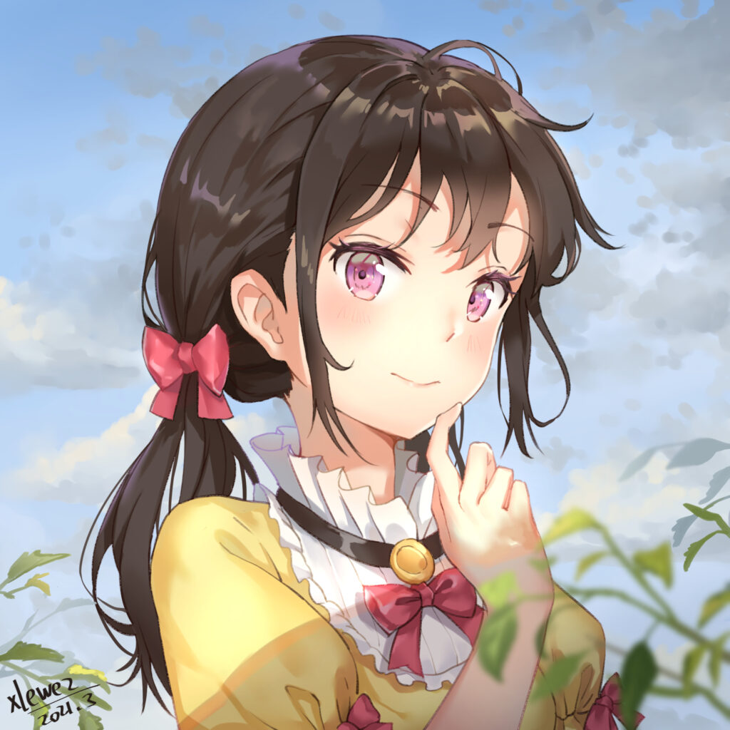 Vibrant Anime Girl Wallpaper: Thoughtful Glance & Expressive Eyes