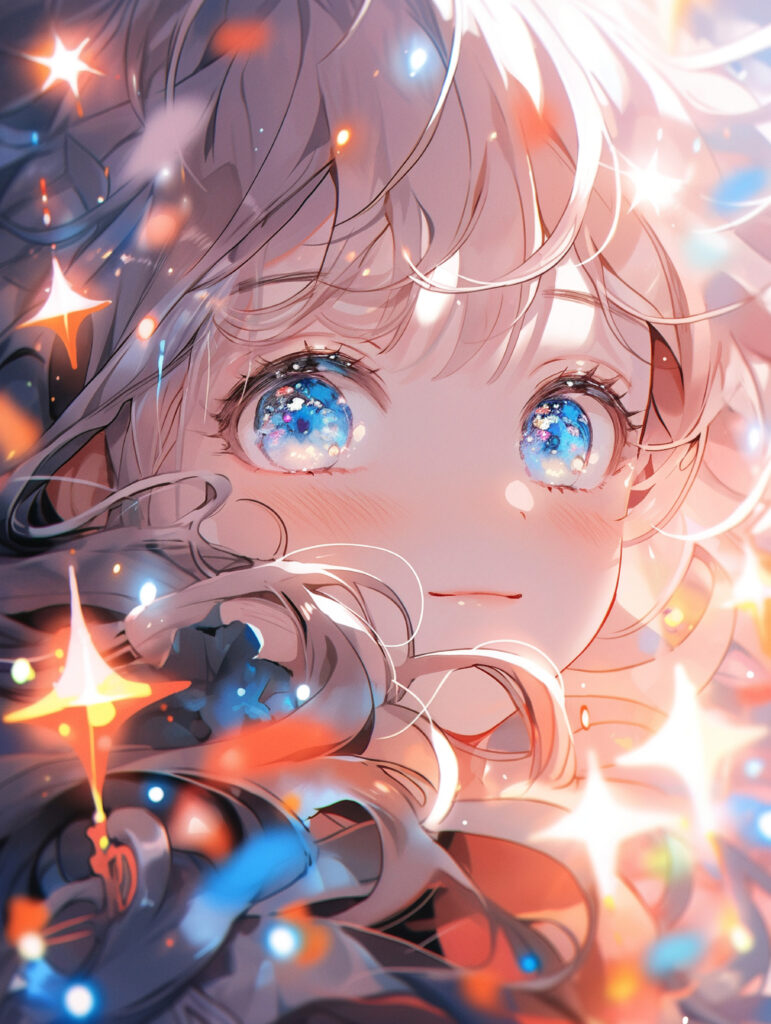 Enchanting Anime Girl Wallpaper with Galaxy Patterns & Soft Lights