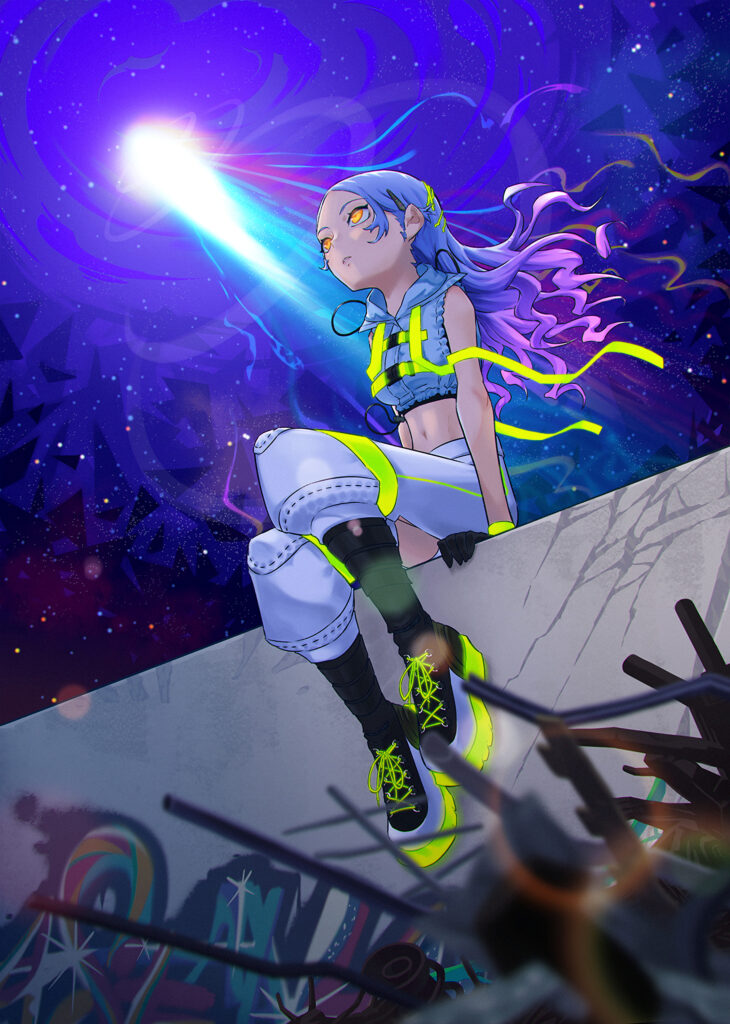 Anime Girl Wallpaper: Vibrant Graffiti & Cosmic Background Art