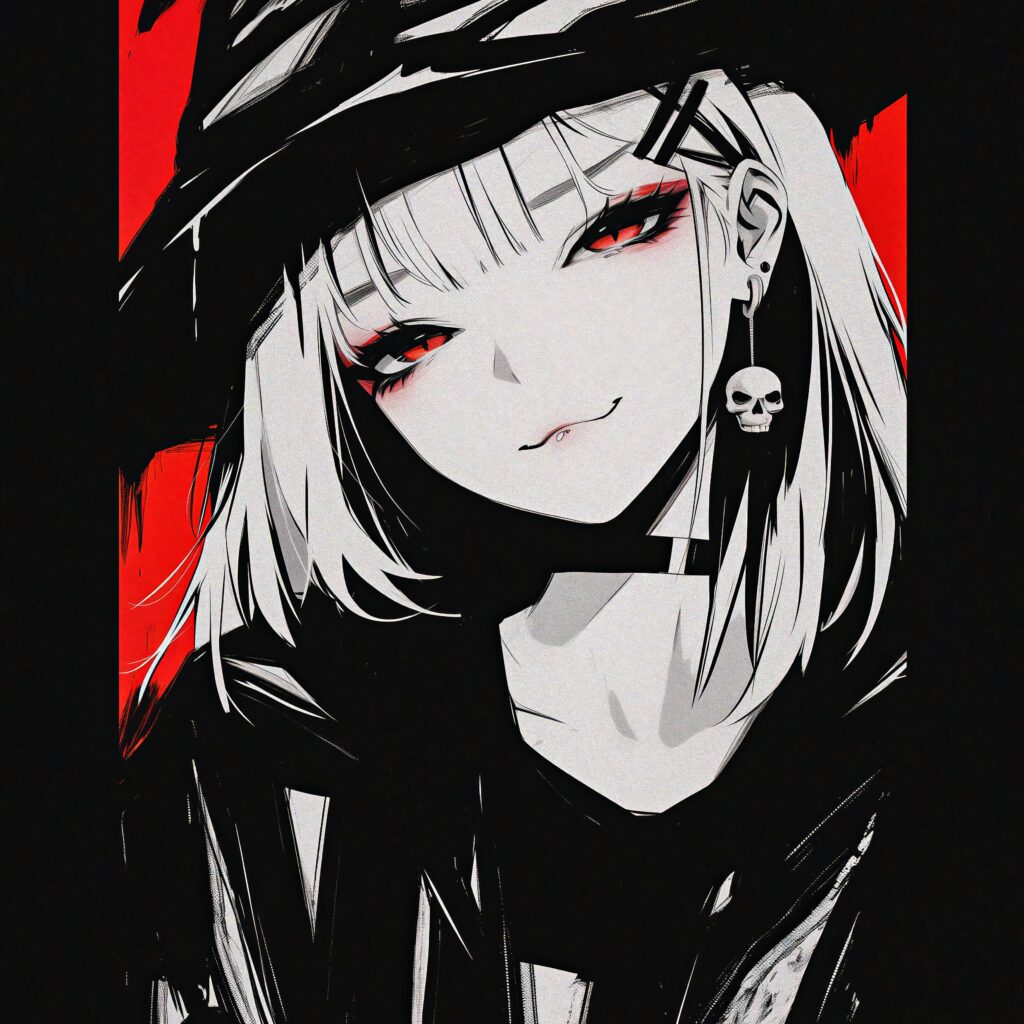 Anime Girl Wallpaper: Striking Red Eyes & Edgy Skull Earring
