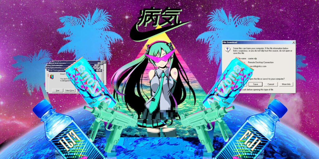 Anime Aesthetic Girl in Neon Retro-Futuristic PS4 Wallpaper
