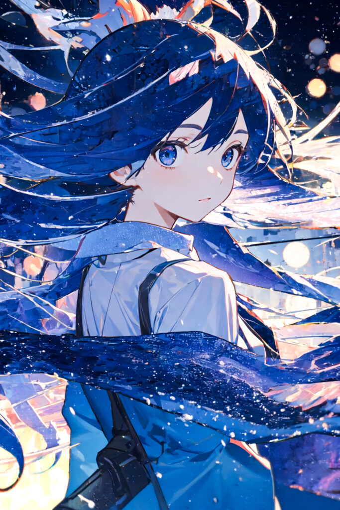 Vibrant Anime Girl Wallpaper: Striking Blue Hair & Dynamic Background