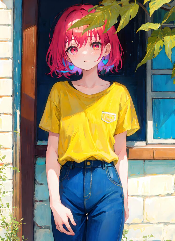 Vibrant Anime Girl by Window | Serene Greenery Wallpaper
