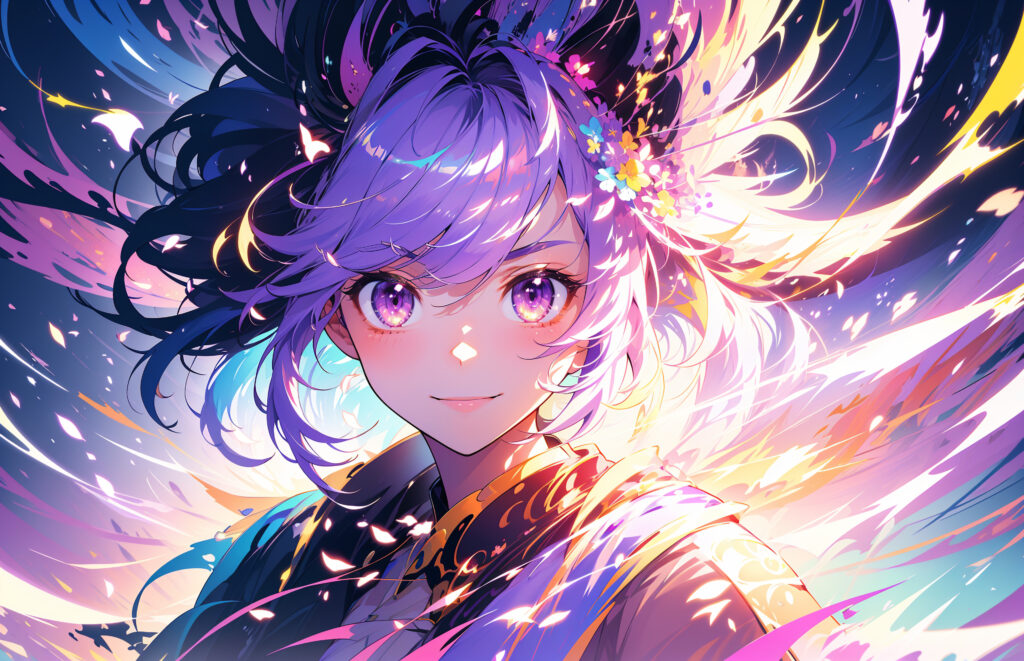 Colorful Anime Girl Wallpaper: Ethereal Floral Fantasy Art
