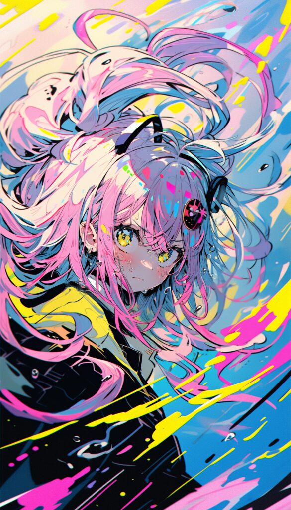 Vibrant Anime Girl Wallpaper with Colorful Hair & Artistic Background