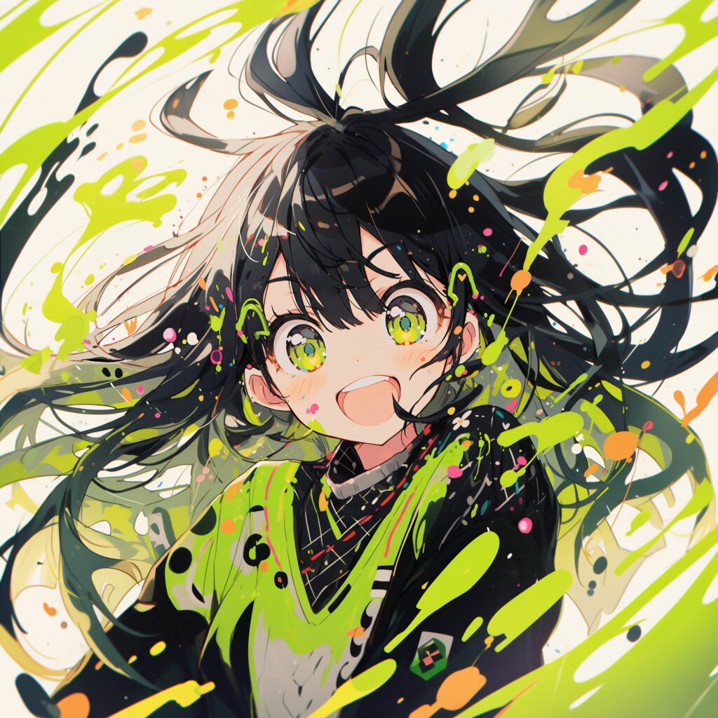 Vibrant Anime Wallpaper: Joyful Girl with Splashing Paint Background