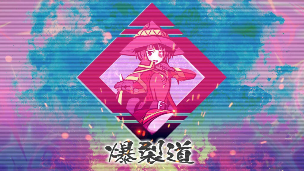 Vibrant Anime Girl Wallpaper: Energetic Neon & Fiery Elements