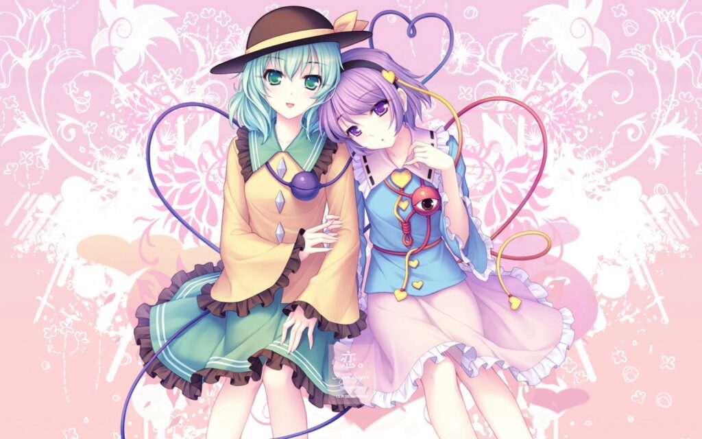 Vibrant Anime Girls Wallpaper: Colorful Floral Background Art