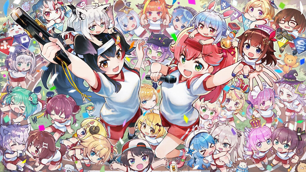 Vibrant Anime Sports Day Wallpaper: Energetic & Cheerful Characters