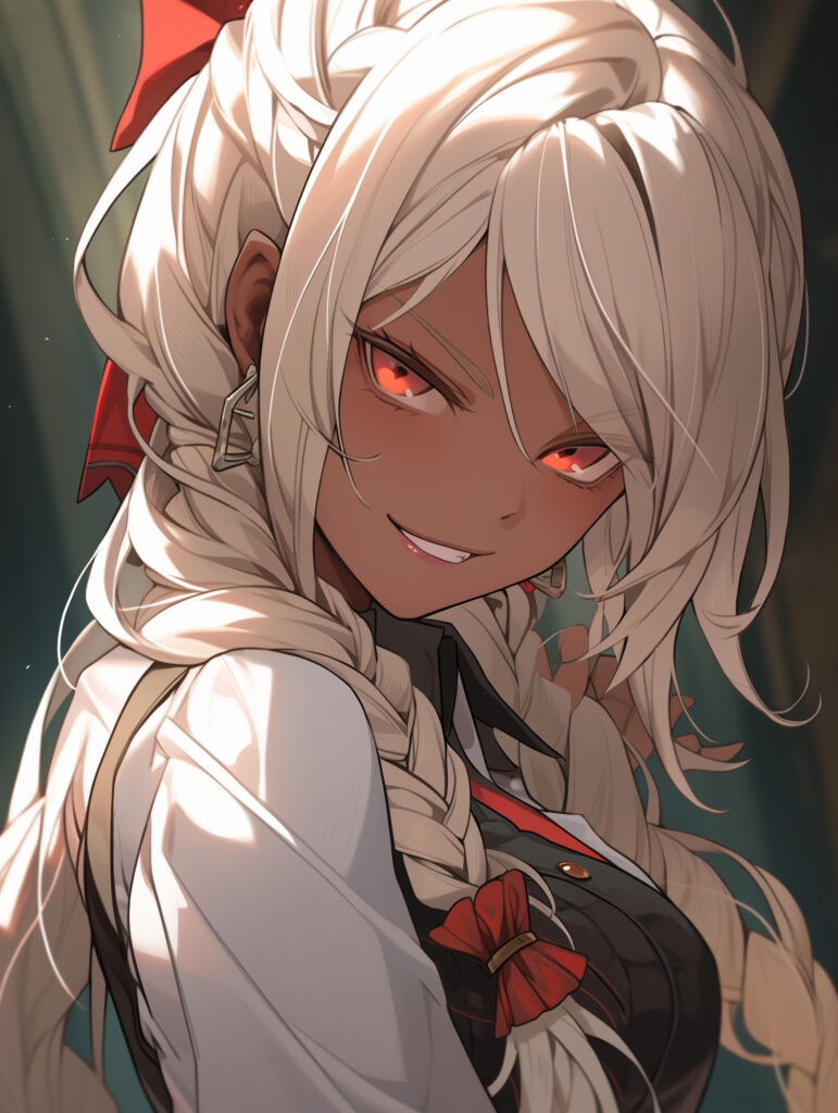 Vibrant Anime Wallpaper: Blonde Girl with Red Eyes & Ribbons
