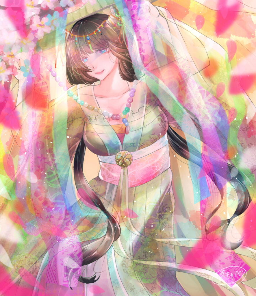 Captivating Anime Wallpaper: Horned Girl in Colorful Fantasy Background