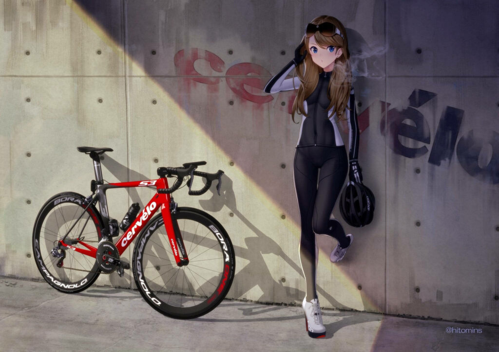 Vibrant Anime Wallpaper with Character & Red Road Bike
