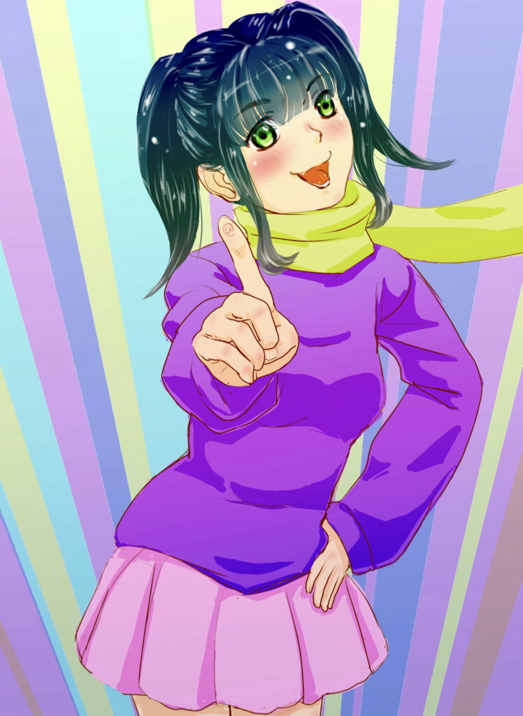 Vibrant Anime Wallpaper: Cheerful Girl on Colorful Striped Background
