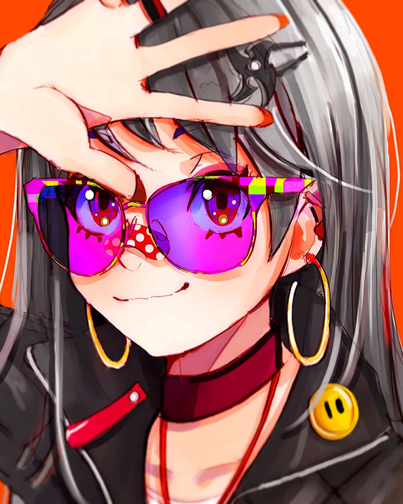 Cheerful Girl in Colorful Sunglasses - Vibrant Anime Wallpaper
