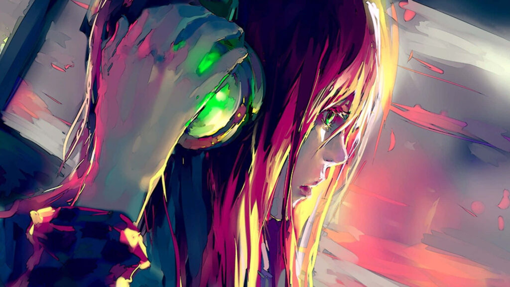 Vibrant Anime Wallpaper: Colorful Character with Headphones
