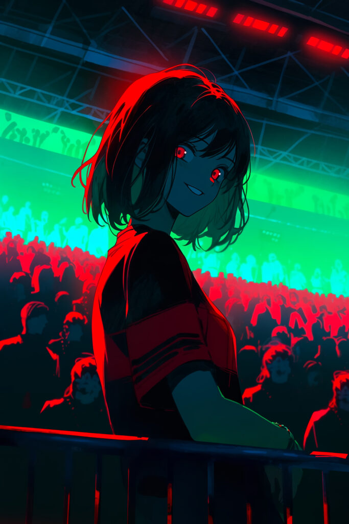 Vibrant Anime Girl Wallpaper with Futuristic Background – 1792x2688