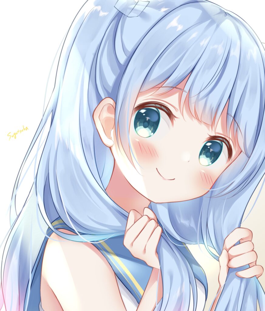 Vibrant Anime Girl with Blue Hair: Cute & Cheerful Wallpaper