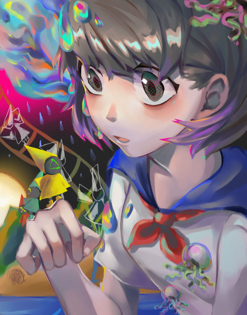 Enchanting Anime Wallpaper: Colorful Fantasy Girl in Surreal Setting