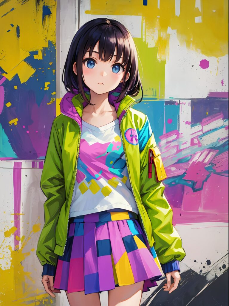 Vibrant Anime Girl Wallpaper: Colorful Art Against Bold Background