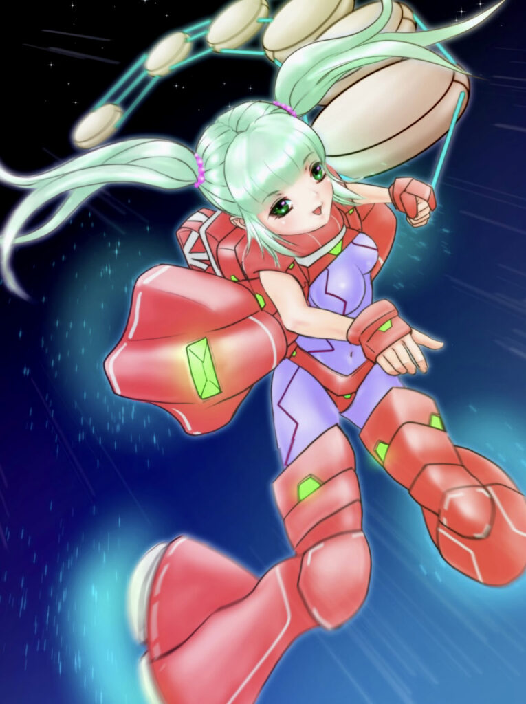 Futuristic Anime Wallpaper: Energetic Girl in Motion with Mint Hair