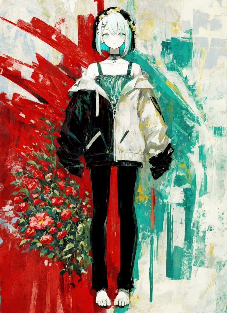 Vibrant Anime Wallpaper: Girl Amidst Bold Artistic Backdrop