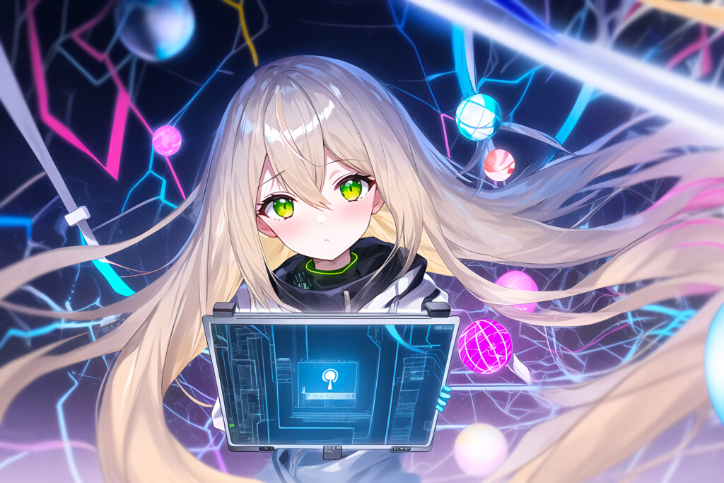 Vibrant Anime Wallpaper: Girl with Captivating Eyes & Futuristic Background