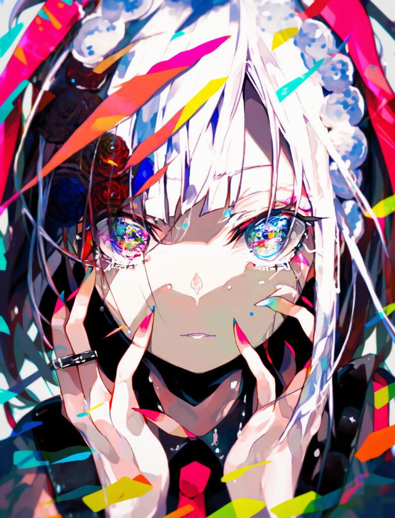 Vibrant Anime Wallpaper: Girl with Captivating Multicolored Eyes