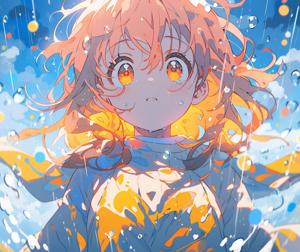 Vibrant Anime Wallpaper: Girl with Expressive Eyes & Fluid Background