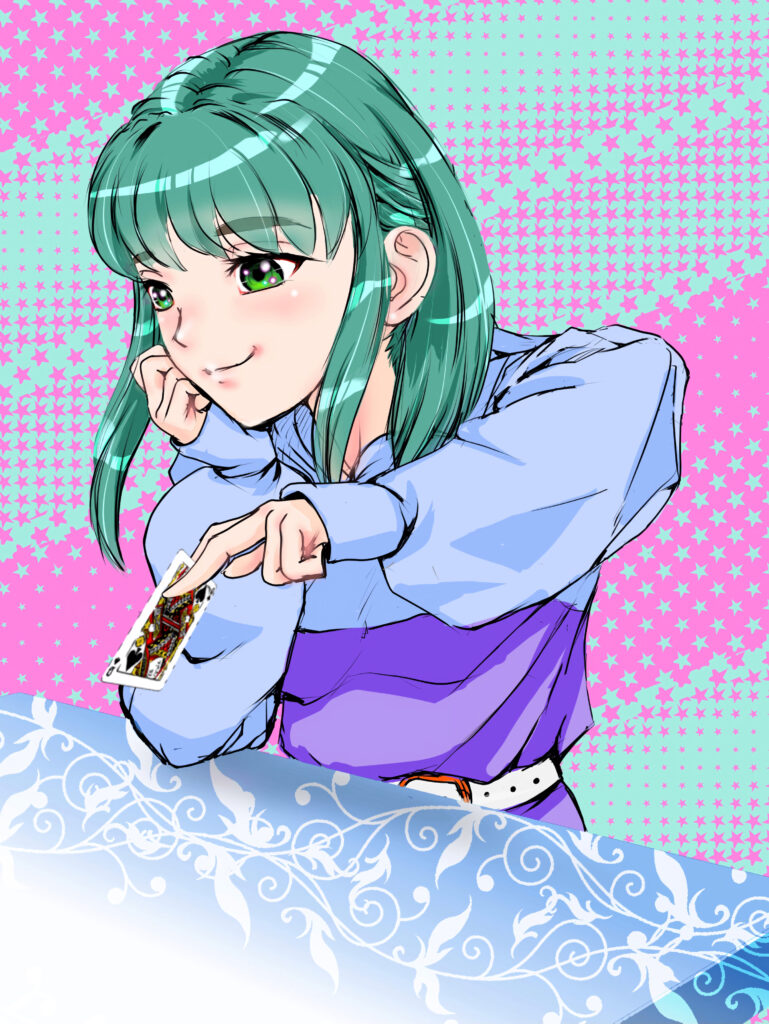Cheerful Anime Wallpaper: Green-Haired Girl with Card in Bright Background