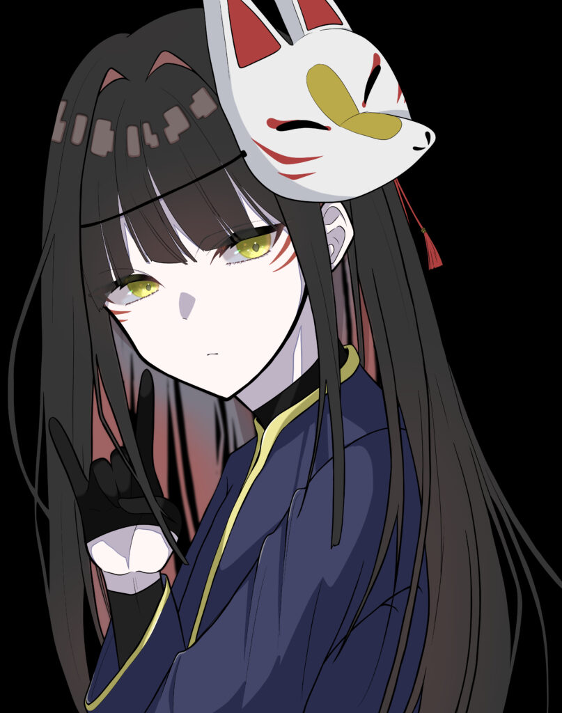 Anime Girl in Fox Mask: Calm & Mysterious - High-Res Wallpaper