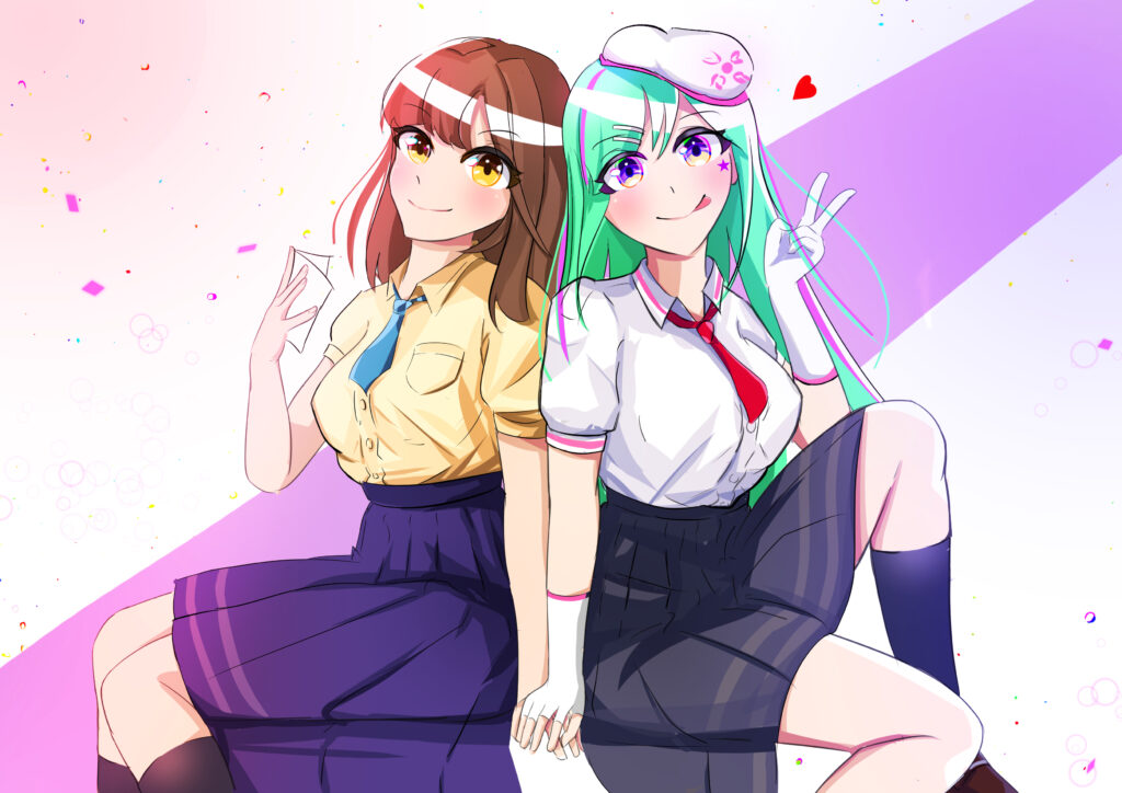 Vibrant Anime Girls Friendship Wallpaper - Joyful & Playful Background