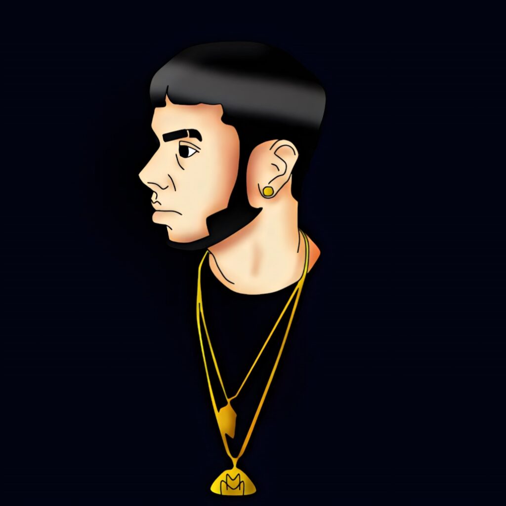 Stylized Anuel AA Wallpaper: Vibrant Artwork with Gold Accents