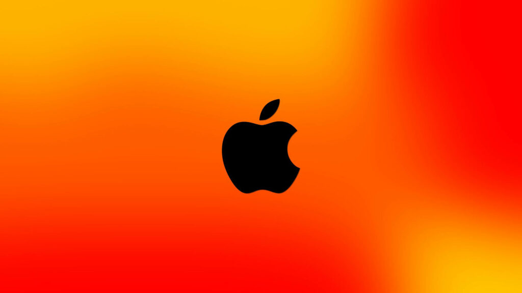 Contrasting Elegance: Apple Logo in Black, Set Against an Orange Aesthetic Gradient - Mesmerizing 4k Ultra HD Apple Background Wallpaper