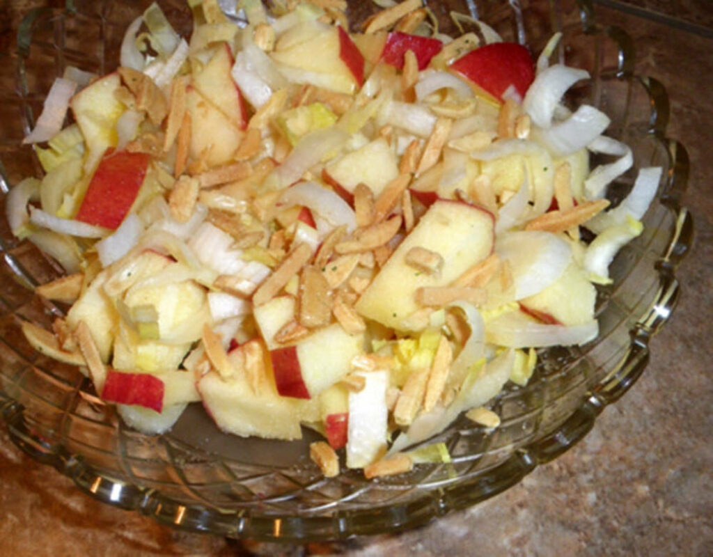 Vibrant Apple Nuts Endive Salad Wallpaper for Refreshing Background