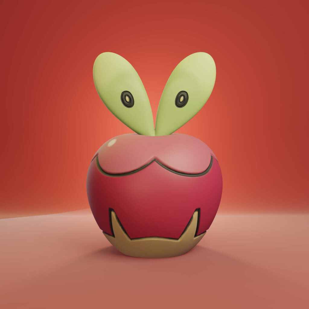 Vibrant 3D Applin Wallpaper with Green Leaves on Red Gradient