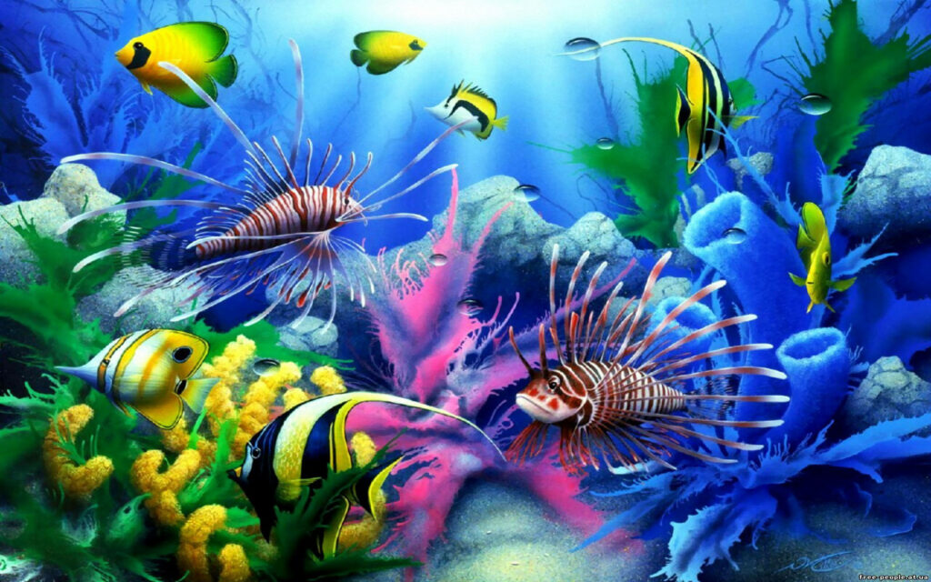 Vibrant Underwater Scene Wallpaper with Colorful Fish and Coral Reefs
