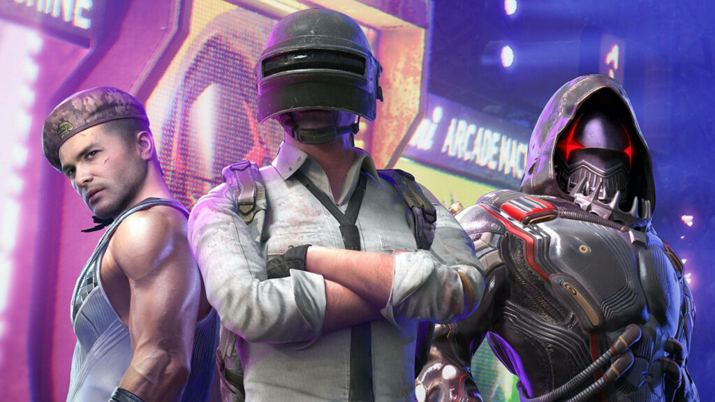 Vibrant Arcade Showdown: Pubg Trio Engage in Colorful Battle Royale Wallpaper