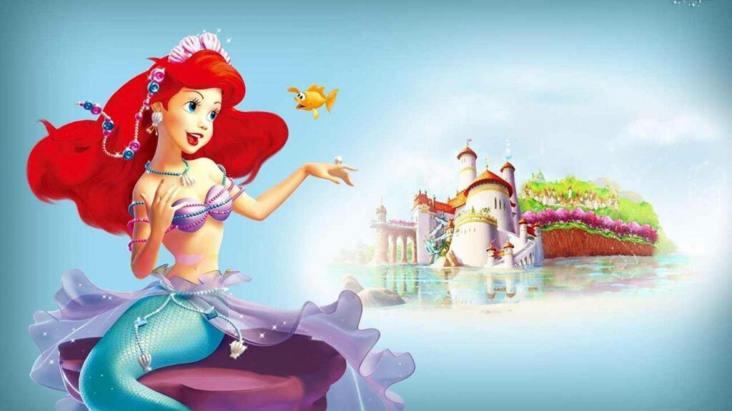 Vibrant Ariel Wallpaper: Red Hair, Flounder & Prince Eric's Castle