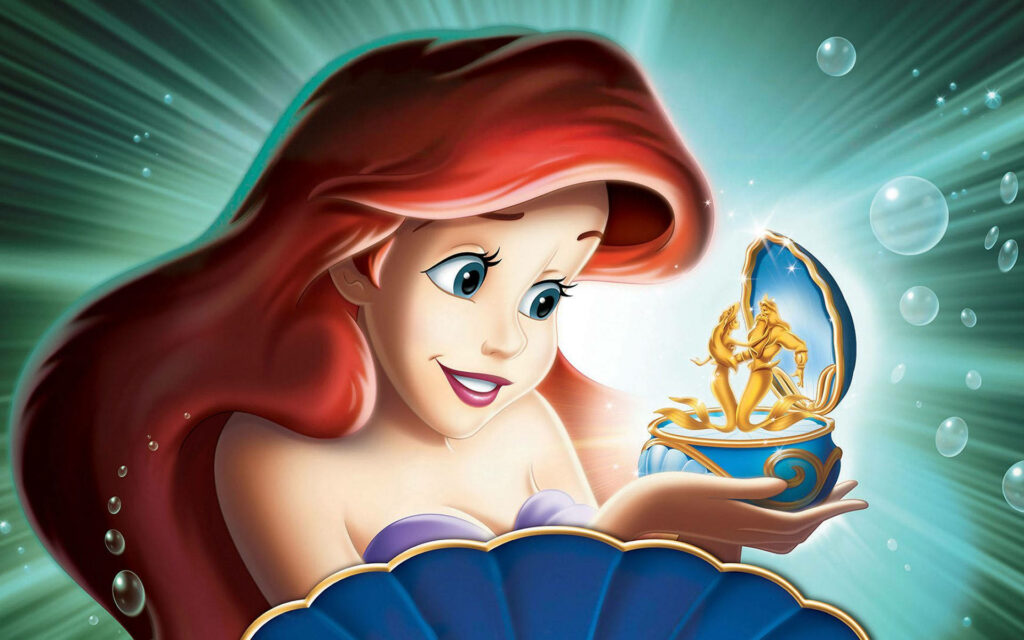 Vibrant Ariel Wallpaper with Music Box & Sparkling Underwater Scene