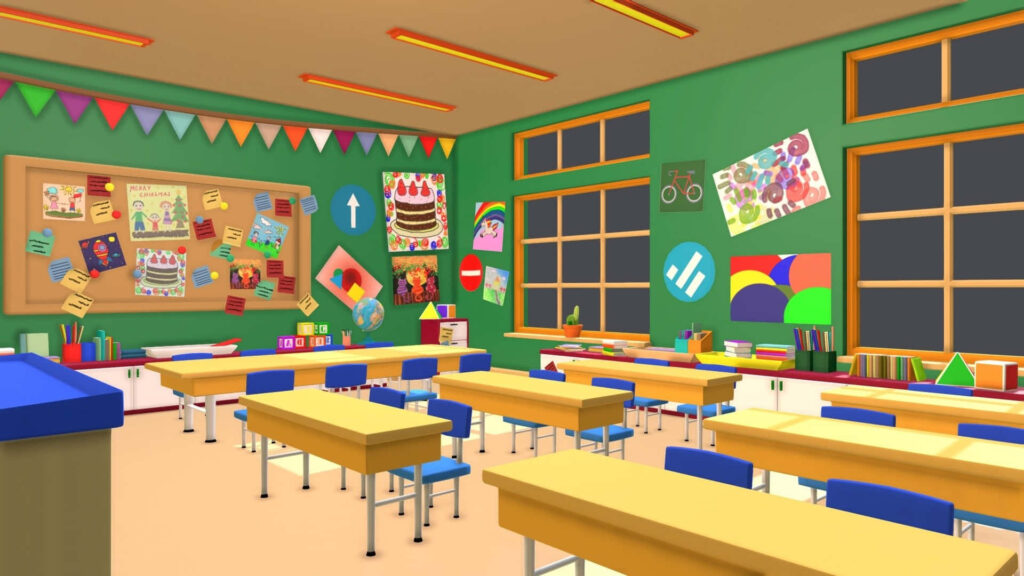 Vibrant Art Classroom 3D Wallpaper: Inspiring Creative Space Background
