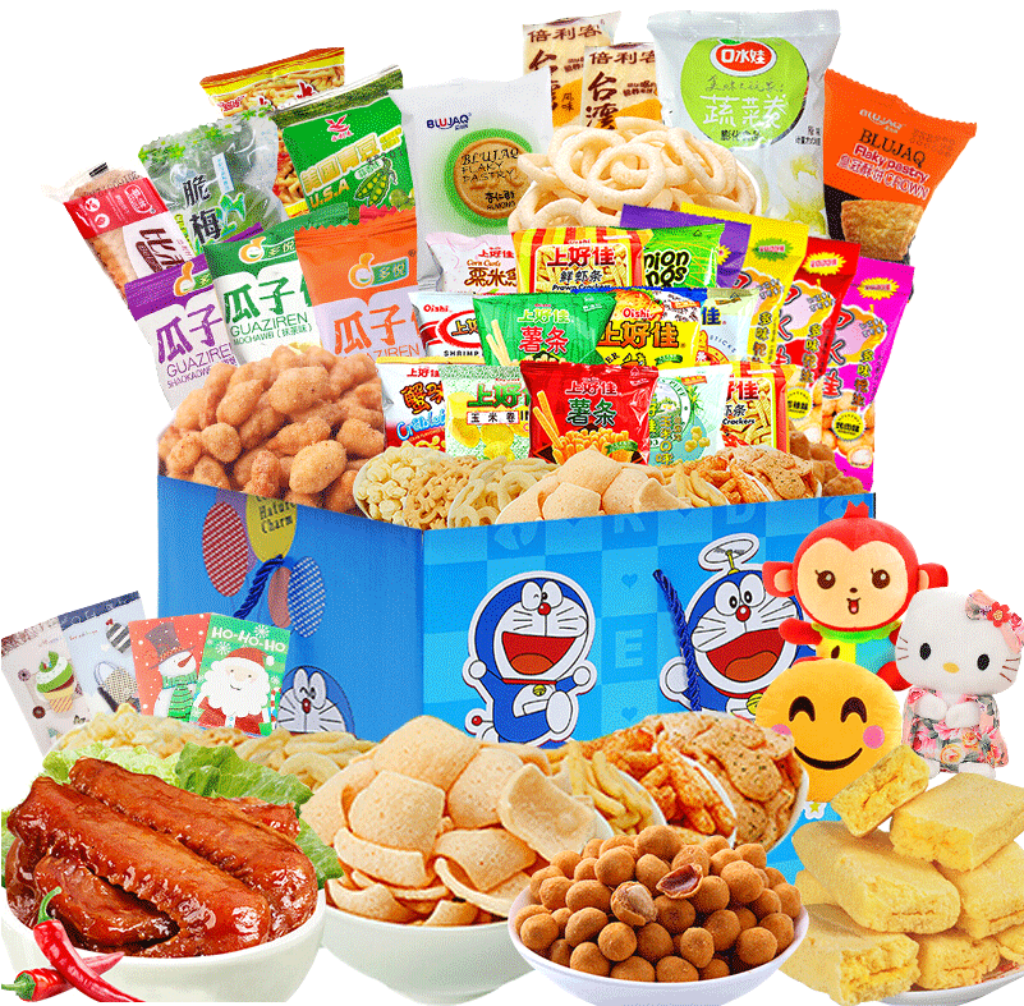 Vibrant Asian Snacks Wallpaper: Chips, Candies & Iconic Characters