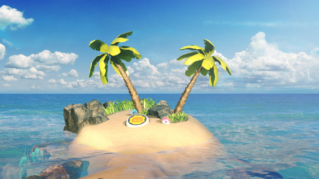 Vibrant Astro Bot Wallpaper: Sandy Island & Playful Ocean Scene