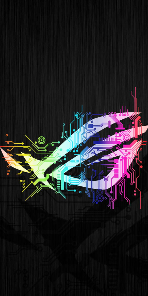 Asus ROG Phone wallpaper neon logo on black brushed metal with circuit patterns modern tech design