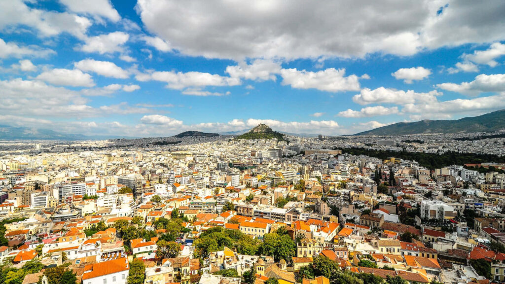 Vibrant Athens Cityscape Wallpaper: Red-Roofed Beauty & Lush Greens